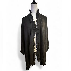 Talbots Black Ruffle Trim Poncho